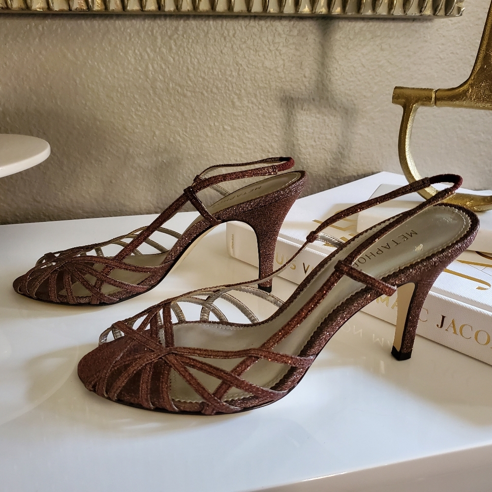 Metaphor Bronze Glitter Slingback Heels